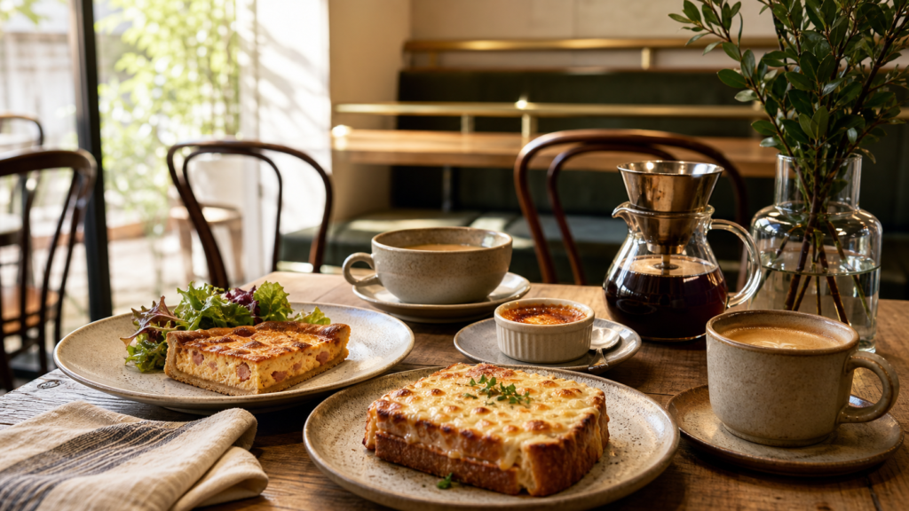 有明のフレンチカフェをイメージしたキッシュとコーヒーのテーブル