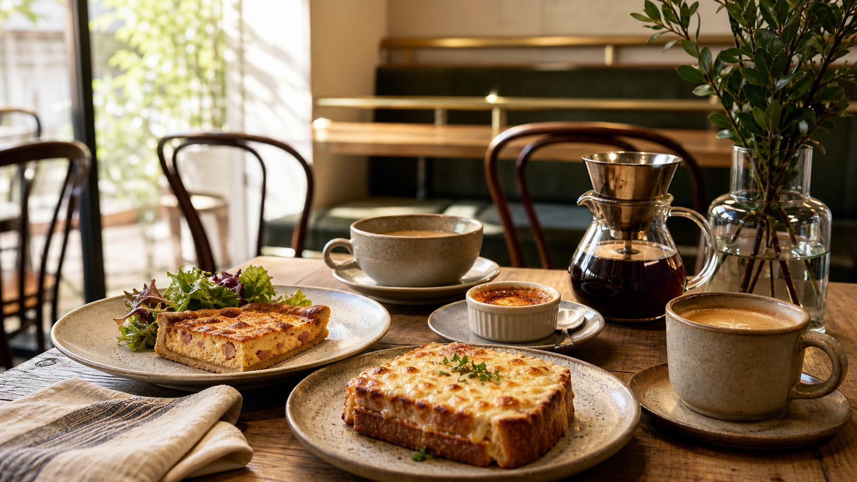 有明のフレンチカフェをイメージしたキッシュとコーヒーのテーブル