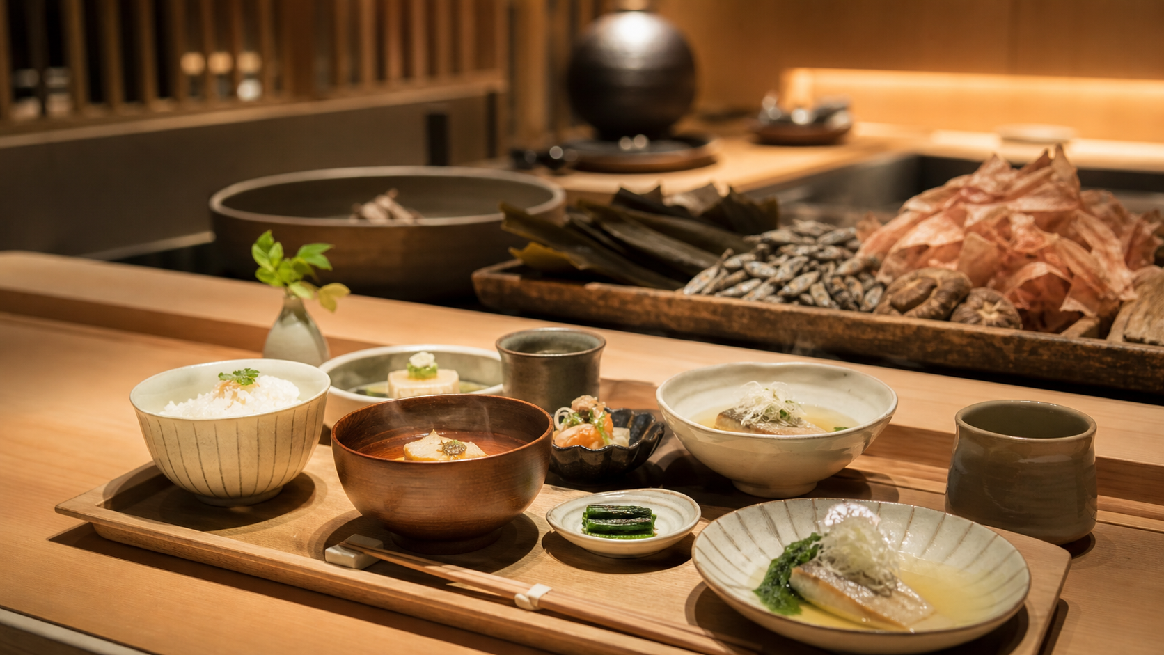 だしを使った和食の膳をイメージした画像