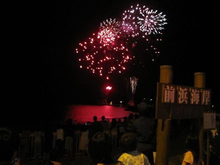 前浜海岸で打ち上がる神津島渚の花火大会